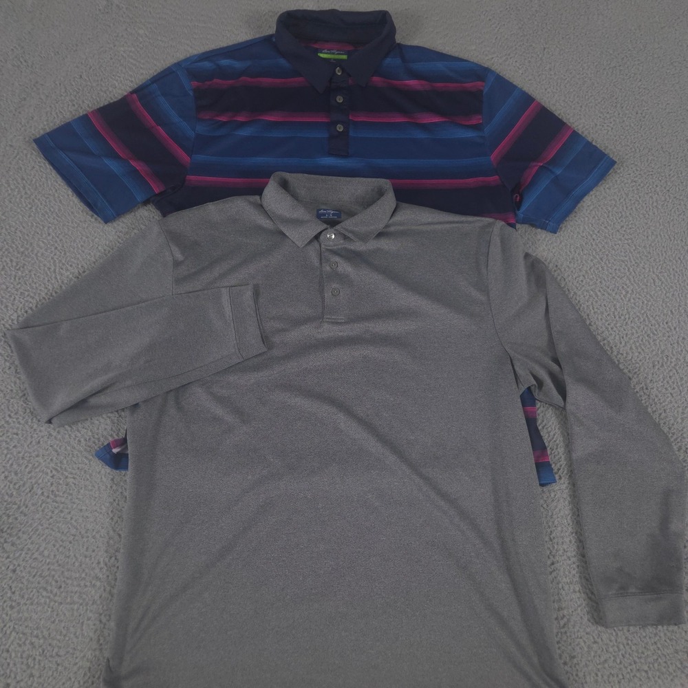 LOT OF 2 Ben Hogan Shirt Mens XL Multi Striped Solid Recycled Performance Polo